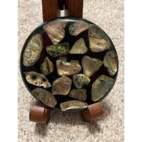 Abalone Shell Trivet Betty’s Shell Lustrous  Lucite Round Trivet Vintage - Picture 2 of 6